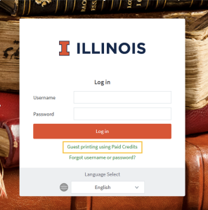 Screenshot of Papercut login screen with guest printing link highlighted